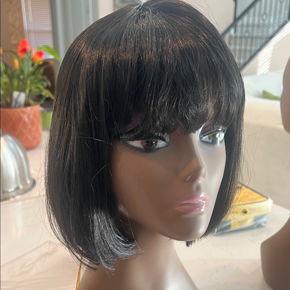 sepia  Wig with Blunt Bangs - 1B